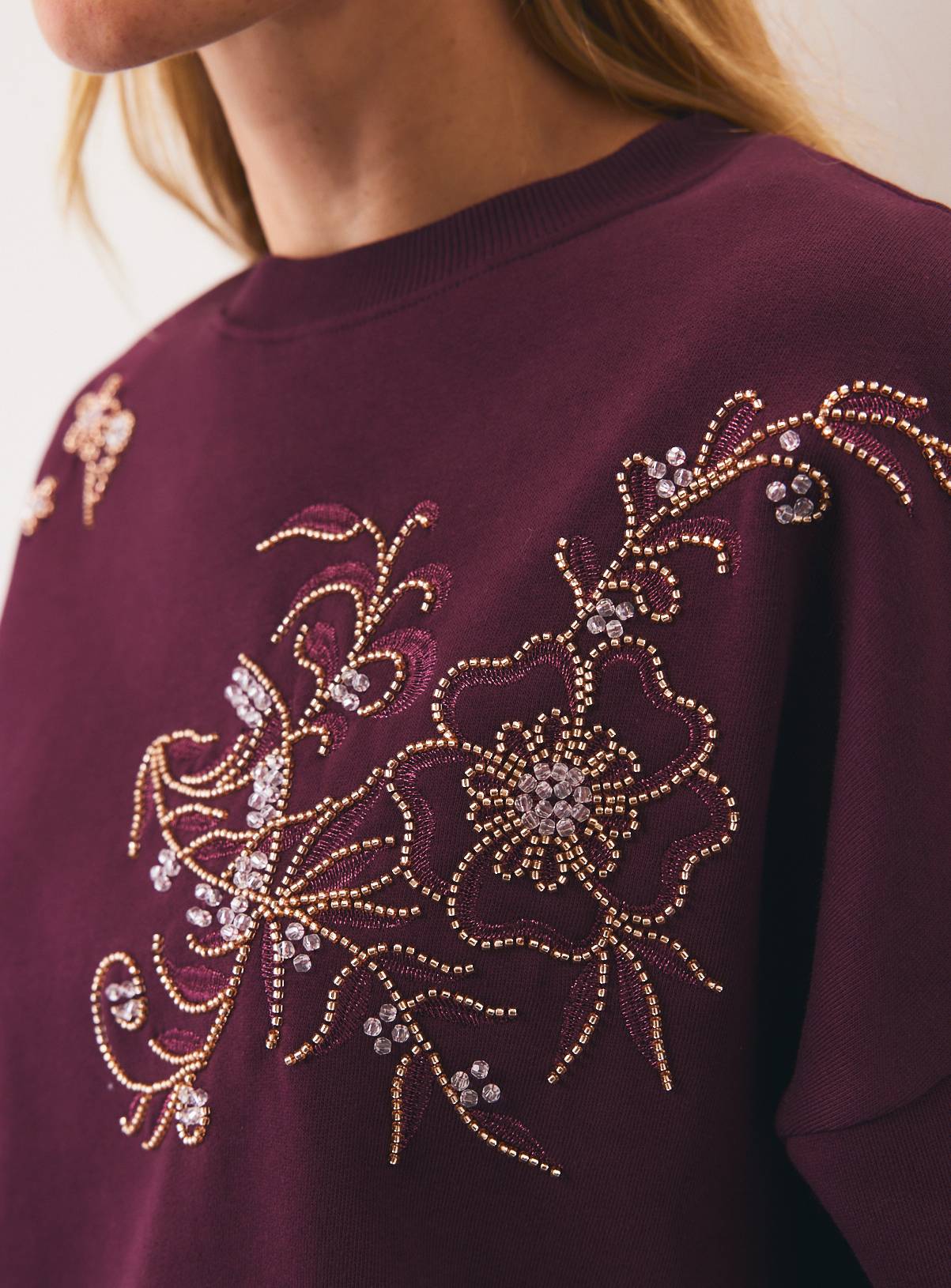 Dark Red Embellished Flower Sweatshirt XL - Image 3